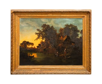 19TH C. CONTINENTAL GENRE SCENE ON THE RIVER