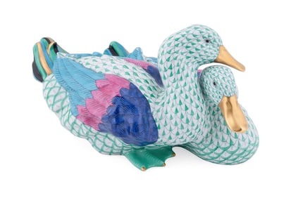 HEREND LARGE 'WILD DUCKS' PORCELAIN FIGURE