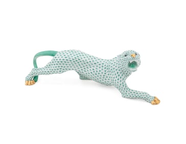 HEREND GREEN FISHNET 'LARGE TIGER' FIGURE, #5209