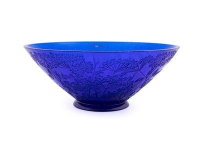 LALIQUE COBALT 'OMBELLES' CRYSTAL BOWL 63/999