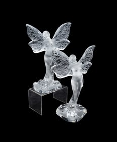 LALIQUE, PAIR OF 'CHRYSALIDE' CRYSTAL FIGURINES