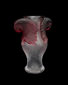 LALIQUE 'MACAO' CLEAR & RED CRYSTAL VASE, 12/99
