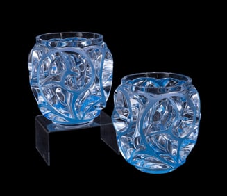 LALIQUE, PAIR OF 'TOURBILLONS' BLUE VASES, NO. 973