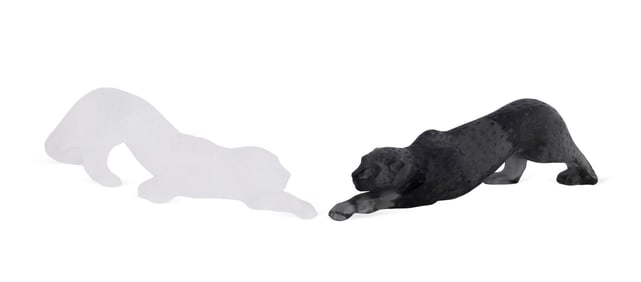 LALIQUE, PAIR OF 'ZELIA' PANTHER SCULPTURES