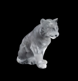 LALIQUE "SITTING TIGER" FROSTED & CLEAR SCULPTURE