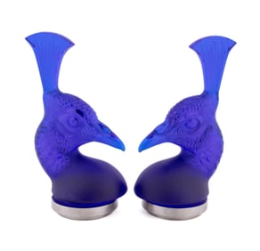 LALIQUE, PAIR OF PEACOCK CAR MASCOTS, NO. 1140