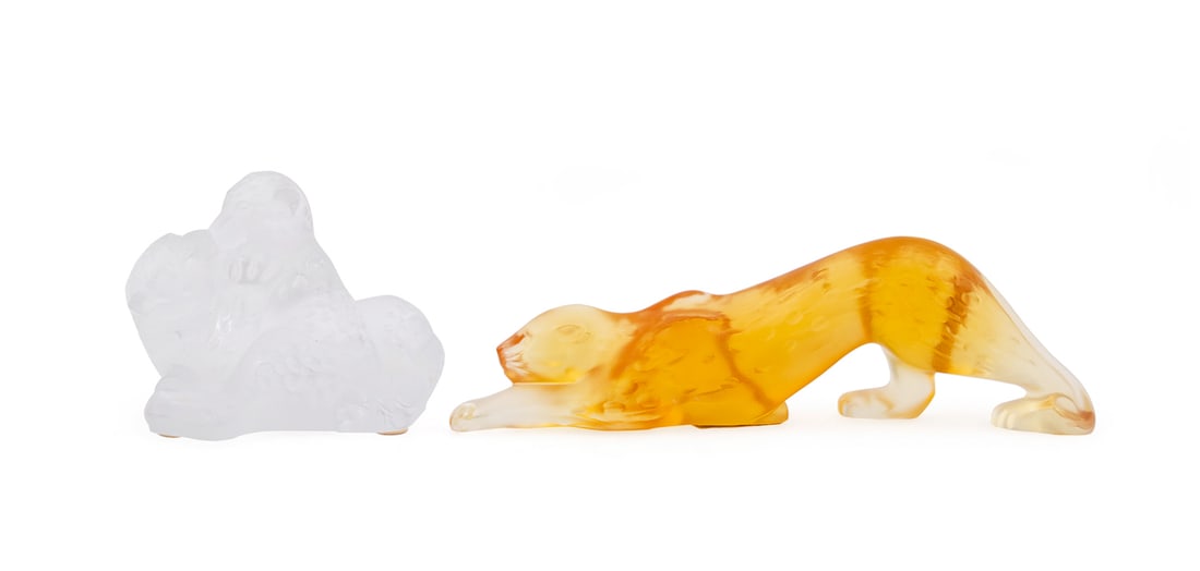 LALIQUE, TWO CRYSTAL CAT FIGURINES, ONE WITH BOX (1 of 9)