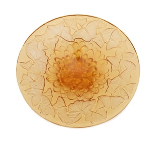 LALIQUE 'PAPILLON' AMBER CRYSTAL CENTER BOWL