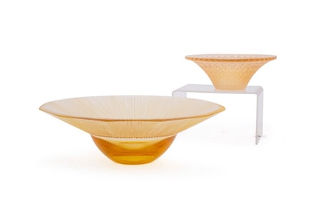 LALIQUE, TWO SMALL AMBER CRYSTAL BOWLS