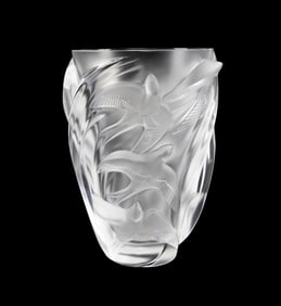 LALIQUE 'MARTINETS' COLORLESS CRYSTAL VASE