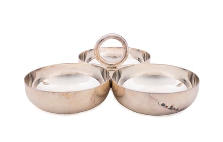 CHRISTOFLE 'VERTIGO' THREE-BOWL SNACK DISH