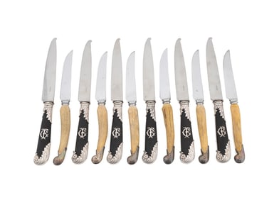 12 SILVER MOUNTED KNIVES INCLUDING E. PUIFORCAT