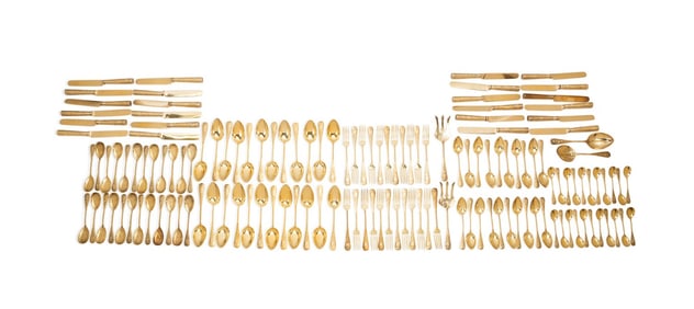 CONTINENTAL .800 SILVER GILT FLATWARE FOR 20