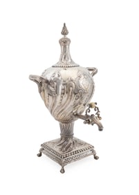 GEORGE III ARMORIAL SILVER HOT WATER URN, 1764