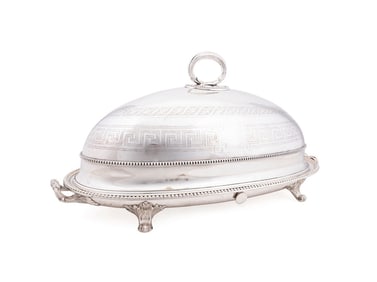 19TH C. ENGLISH PLATED MEAT DOME & WARMING DISH