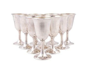 ASSEMBLED SET OF TEN STERLING SILVER GOBLETS