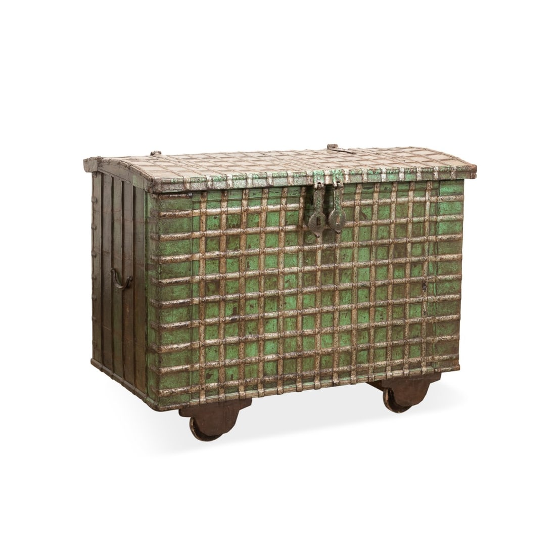 ANTIQUE ANGLO-INDIAN IRON BOUND HAVELI TRUNK (1 of 7)