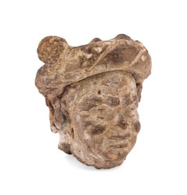 ANCIENT STUCCO HEAD OF A MAN WITH A TURBAN