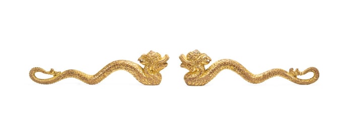 PAIR OF CHINESE GILTWOOD DRAGON CARVINGS