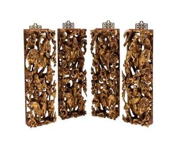 CHINESE, FOUR CARVED GILTWOOD IMMORTALS PANELS