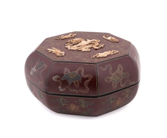 CHINESE RED LACQUER & BONE WEDDING BOX