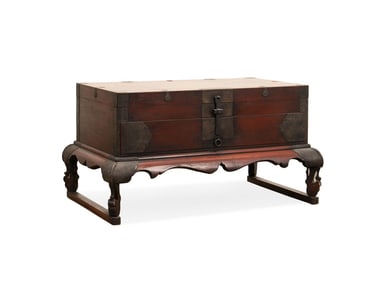 KOREAN BRASS MOUNTED BANDJAI CHEST ON STAND