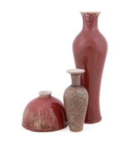 THREE CHINESE PEACH BLOOM GLAZED VESSELS