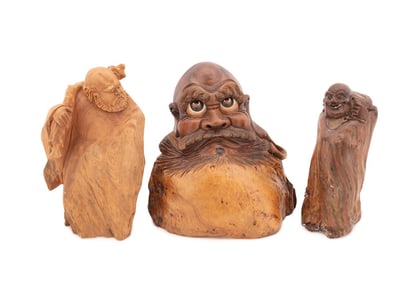 THREE CHINESE CARVED ROOT FIGURES