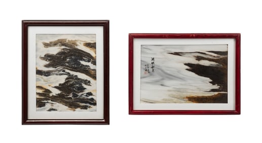 CHINESE, TWO FRAMED DALI MARBLE DREAMSTONES