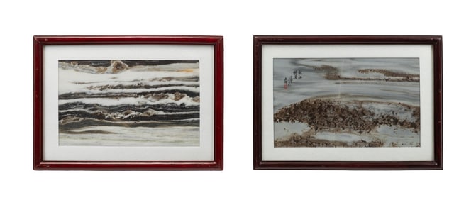 CHINESE, TWO FRAMED DALI MARBLE DREAMSTONES