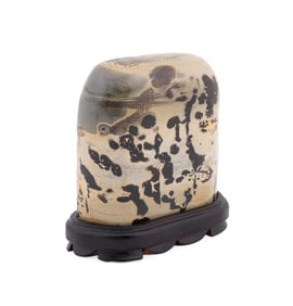 CHINESE PICTURE STONE ON WOODEN BASE 7.83 POUNDS