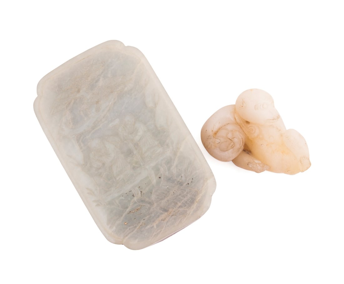 CHINESE HARDWOOD BOX W/ JADE LID & CARVING (1 of 11)