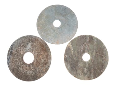 THREE CHINESE JADE BI DISCS