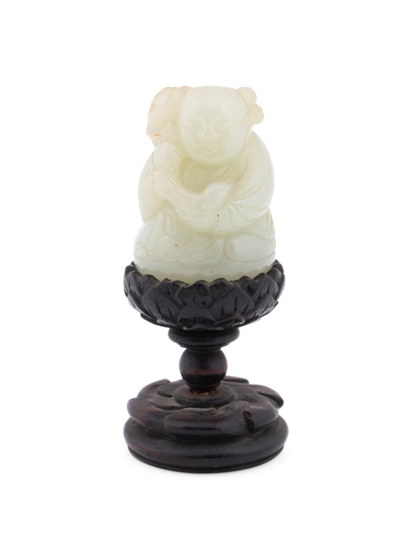 CHINESE CARVED JADE FIGURINE ON STAND (1 of 5)