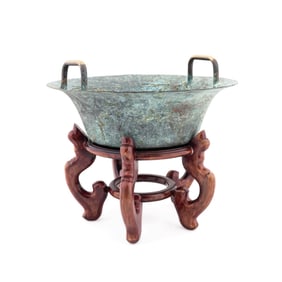 CHINESE BRONZE WATER RESONANCE BOWL ON STAND