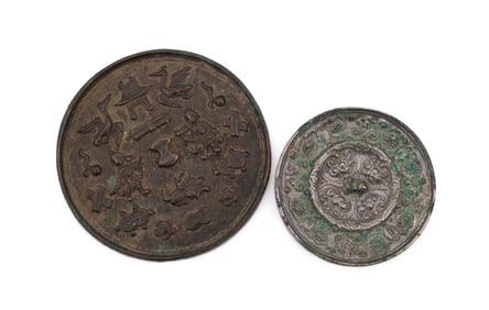 TWO CHINESE ANTIQUE TANG STYLE BRONZE MIRRORS
