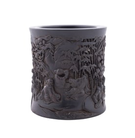 CHINESE STAINED HARDWOOD SCHOLAR'S BRUSHPOT