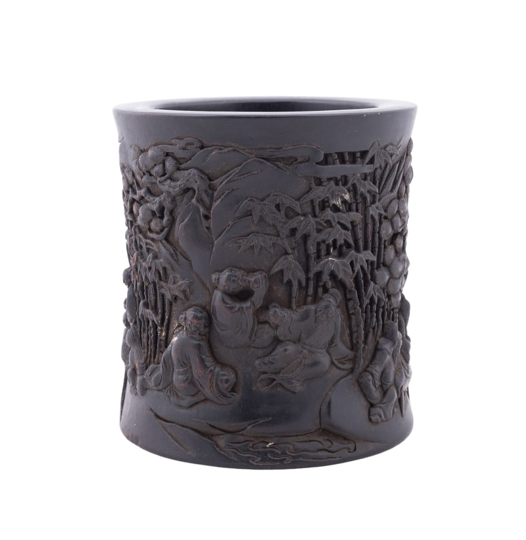 CHINESE STAINED HARDWOOD SCHOLAR'S BRUSHPOT (1 of 5)