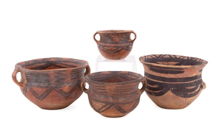 FOUR NEOLITHIC STYLE POTTERY BOWLS