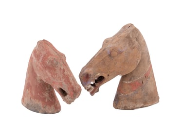 TWO TANG DYNASTY SANCAI HORSE HEADS