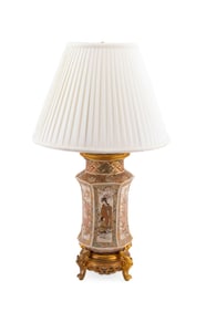 JAPANESE SATSUMA VASE MOUNTED AS A LAMP WITH SHADE