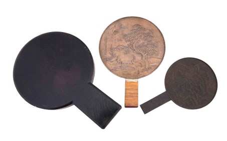 TWO JAPANESE BRONZE HAND MIRRORS - KAGAMI