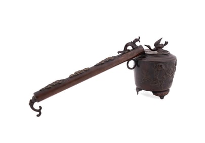 JAPANESE BRONZE YATATE BRUSH HOLDER AND INK POT