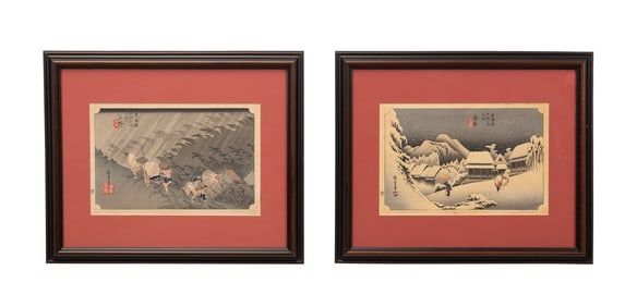 HIROSHIGE '53 STATIONS OF THE TOKAIDO', TWO PRINTS