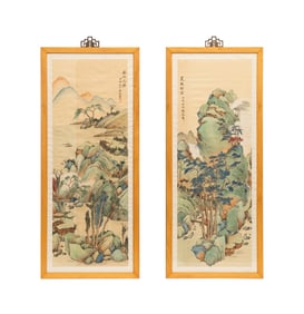 PAIR OF HAND PAINTED LANDSCAPES, Z. ZHIWAN MANNER