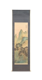 CHINESE SCH., SUNSET MOUNTAIN SCENE HANGING SCROLL