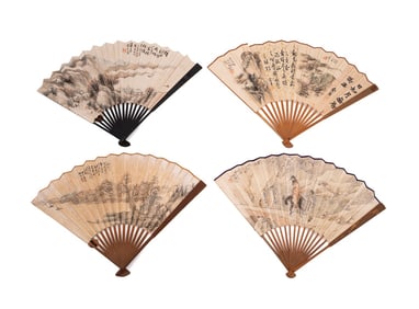 CHINESE, COLLECTION OF FOUR PAINTED FANS