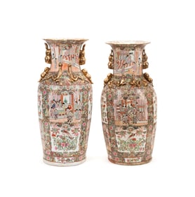PAIR OF CHINESE ROSE MEDALLION FLOOR VASES