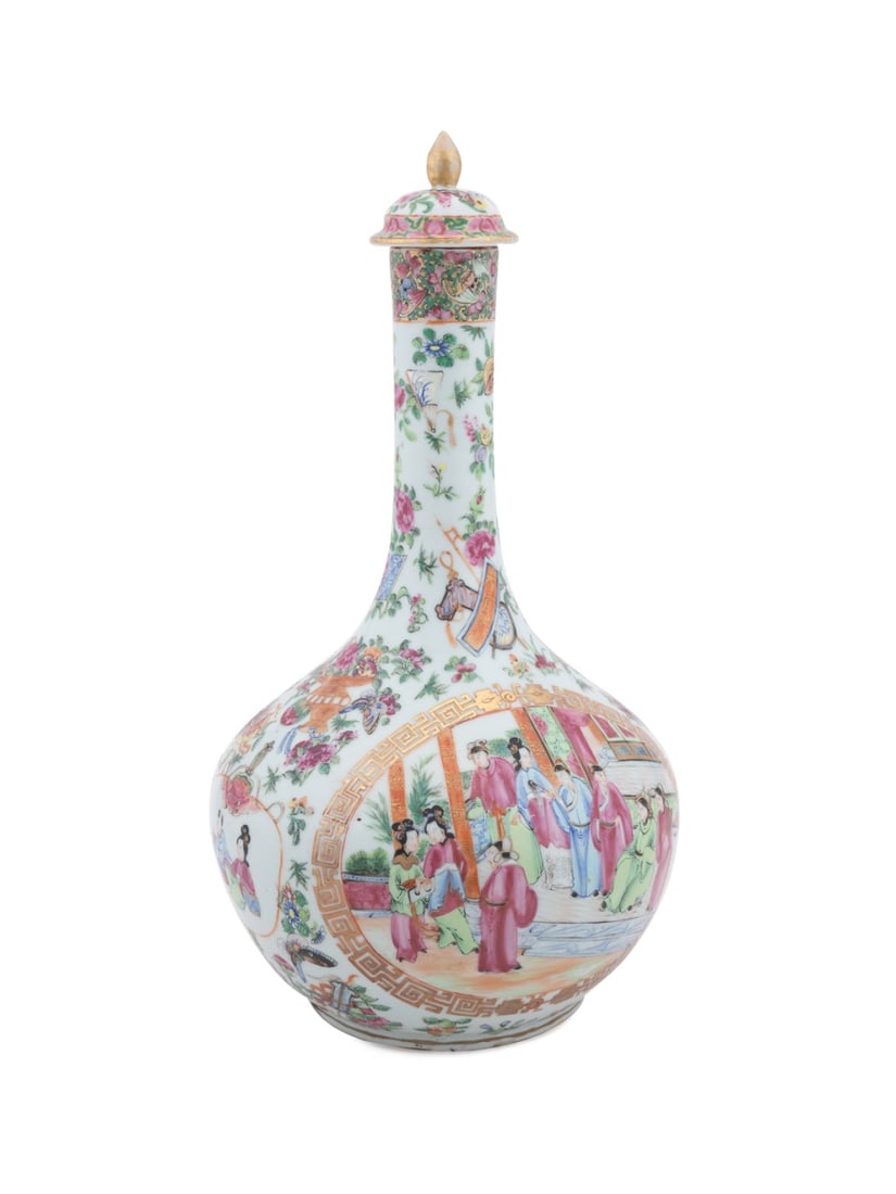 19TH C. CHINESE EXPORT ROSE MANDARIN WATER BOTTLE