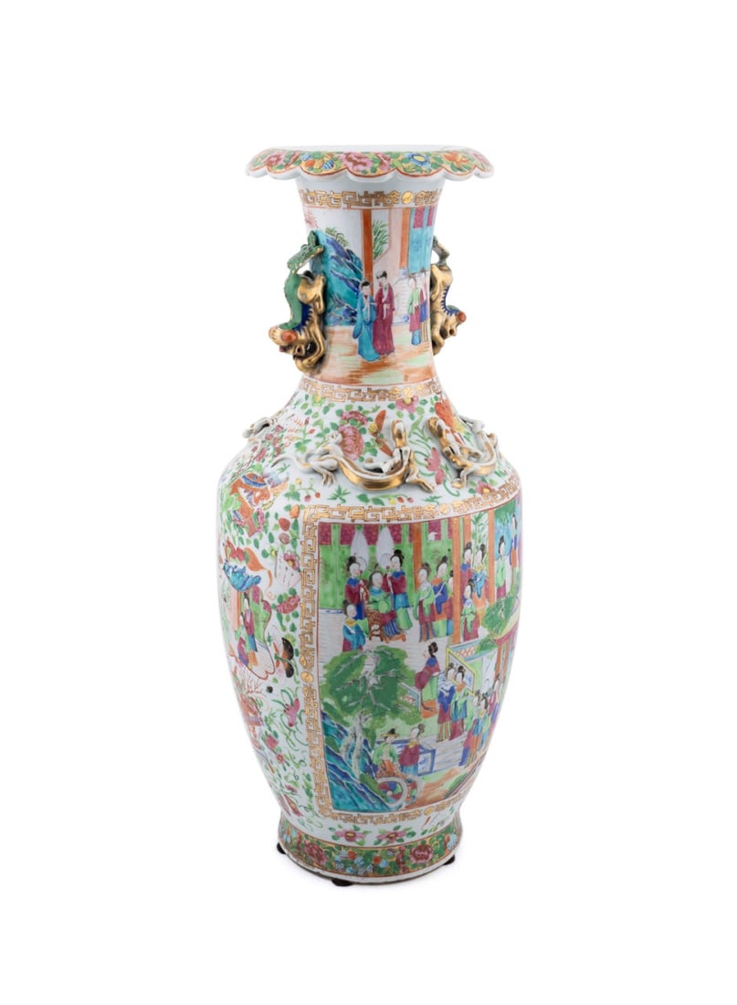19TH C. CHINESE ROSE MANDARIN BALUSTER VASE